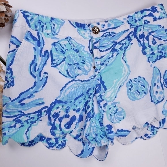 Lilly Pulitzer The Buttercup Blue White Scallop Floral Cotton Shorts Siz… - Picture 9 of 16